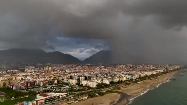 Double Rainbow City Rain Aerial View Perfect Quality — Stockvideo