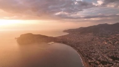 Cloudy sunset at sea colorful colors aerial view