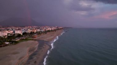 Cloudy sunset at sea colorful colors aerial view