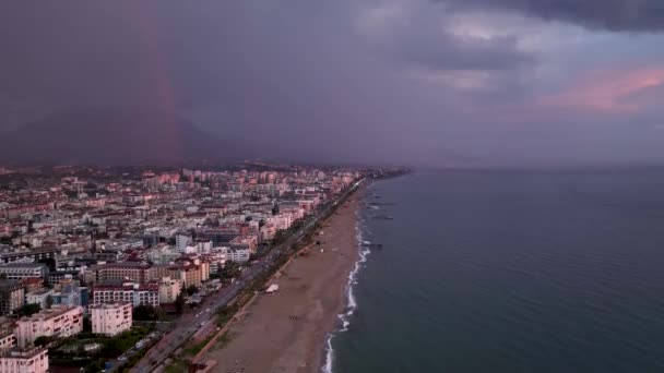 Облачно Закат Море Красочные Цвета Воздушный Вид — стоковое видео