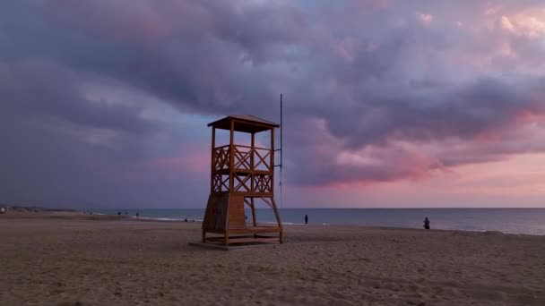 Rescue Tower Sea Great Background Pink Sunset — Wideo stockowe
