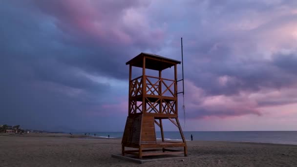 Rescue Tower Sea Great Background Pink Sunset — Vídeos de Stock