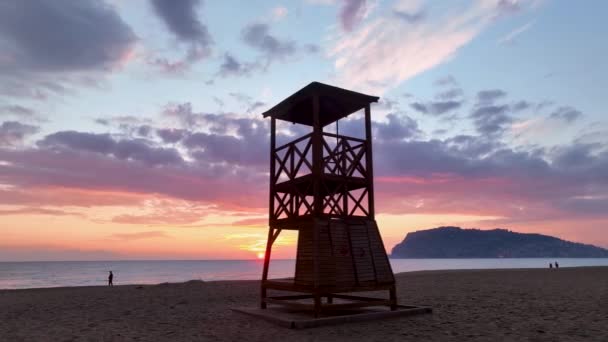 Rescue Tower Sea Great Background Pink Sunset — Stok video