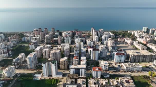 Панорама Города Берегу Моря Вид Воздуха — стоковое видео