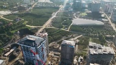 City panorama on the seashore 4K aerial view