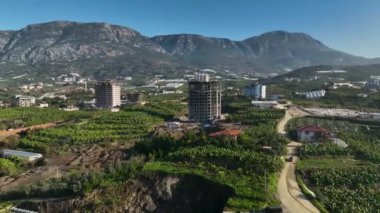 City panorama on the seashore 4K aerial view