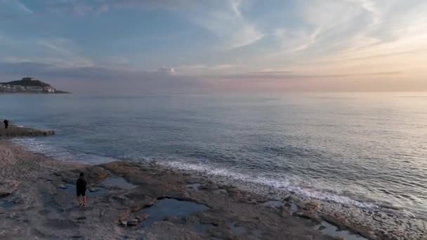 Cloudy Sunset Sea Colorful Colors Aerial View — Vídeo de stock