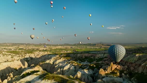 Légi Kilátás Hőlégballonok Híres Város Cappadocia Törökország — Stock videók
