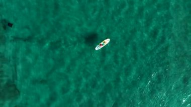 Sup surfing man swim in the sea