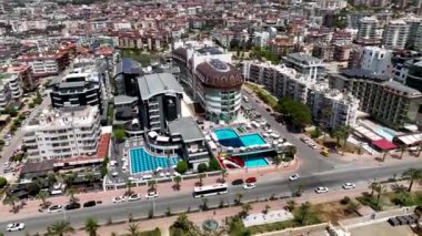 Hotel on the beach aerial view background