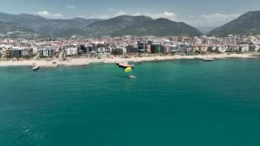 parasailing awesome motor boat aerial view