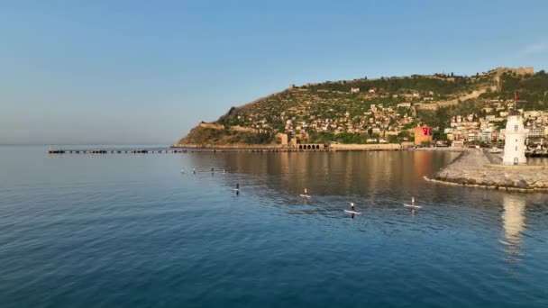 Sunrise Alanya Harbor Aerial View Awesome View Turkey — Vídeo de Stock