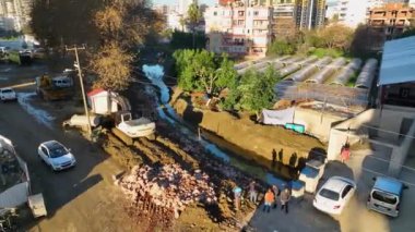 Construction of residential buildings aerial view 4K