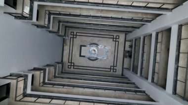 Aerial view in house with atrium space, building finishing work 4K