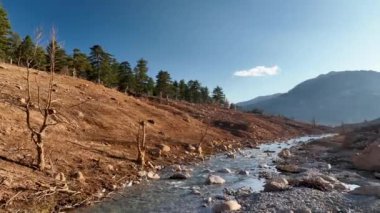 Cold water splashing near rapids. Concept of water background.