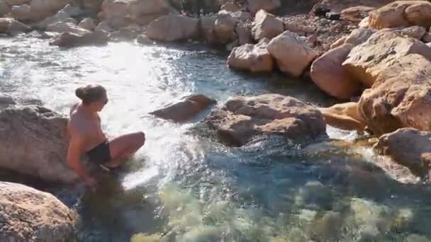 Aerial View Rest Cold Water Orange Stones — Wideo stockowe