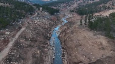 drone flight in the mountains, beautiful sunset light