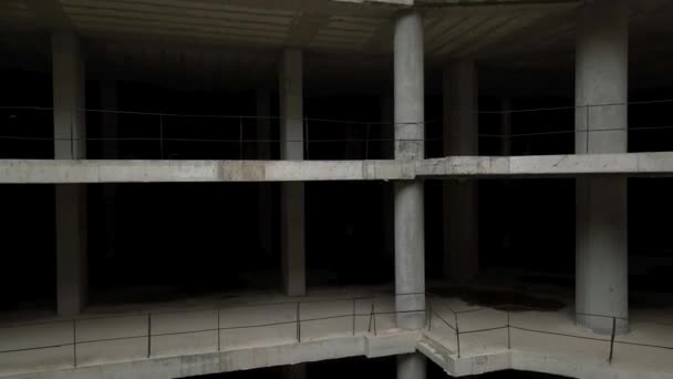Old Unfinished Mall Empty Space Bare Concrete Aerial View Aerial — Video Stock