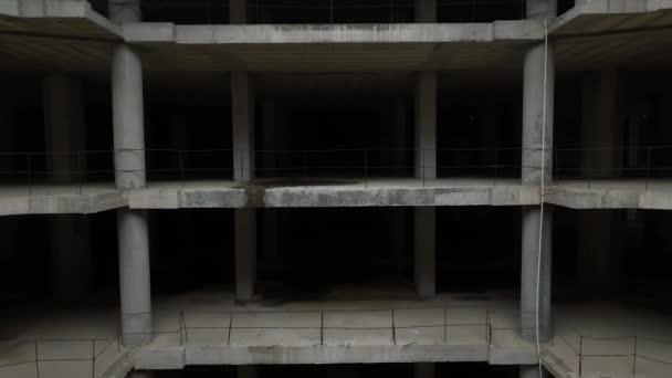 Old Unfinished Mall Empty Space Bare Concrete Aerial View Aerial — 비디오