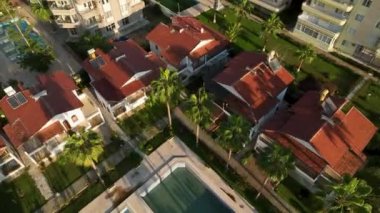 Dirty pool aerial view ,green water no people cold