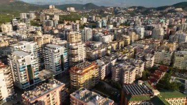 City panorama on the seashore 4K aerial view