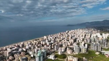 Panorama Of The Buildings On The Coastline City Alanya Turkey Aerial view