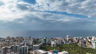 Panorama Of The Buildings On The Coastline City Alanya Turkey Aerial view