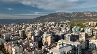 City panorama on the seashore 4K aerial view