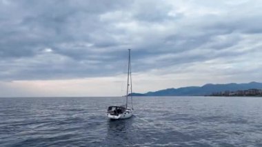 Sailing yacht in the tropical lagoon. Tropical landscape.