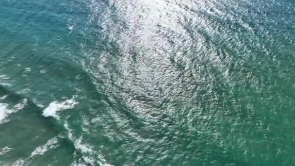 Beautiful Texture Big Power Blue Ocean Waves White Wash Aerial — Stock Video