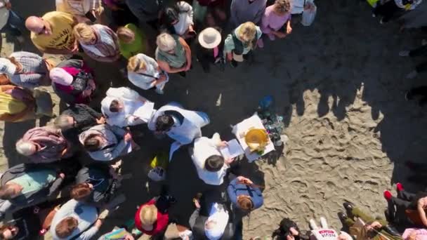 Group People Perform Baptism Ceremony Shores Mediterranean Sea — Stock Video