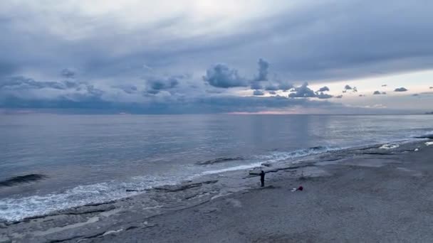 Blå Molnig Solnedgång Över Havet Vacker Bakgrund Medelhavet Havet — Stockvideo