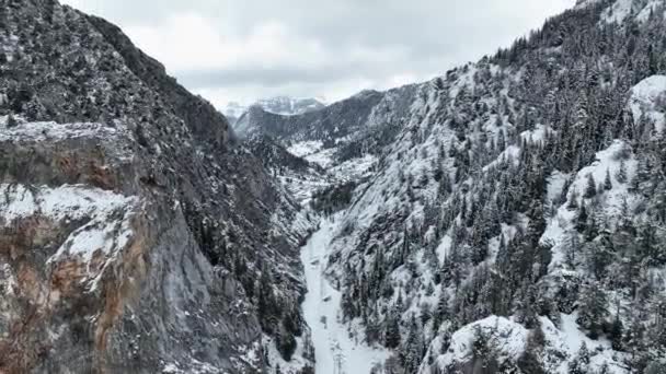 Epic Snowy White Winter Snow Capped Mountain Range — Stock Video