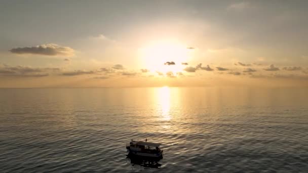 Cinematic Landscape View Traditional Fishing Boat Sailing Mediterranean Sea — Stock Video