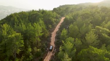 Tarlalar arasındaki yolda hava uçuşu. Sonbahar renkleri. Yeşil kırsal alan 4K