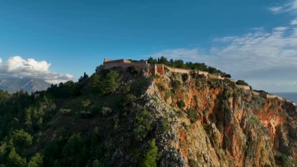 Φρούριο Στην Αλάνια Τουρκία Μεσόγειος Θάλασσα Σάνσετ Καλησπέρα Φρούριο Του — Αρχείο Βίντεο
