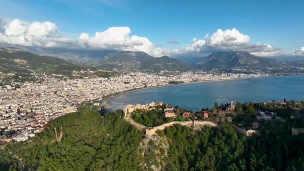 Město Panorama Pobřeží Středozemního Moře Nádherným Výhledem Starou Historickou Pevnost — Stock video