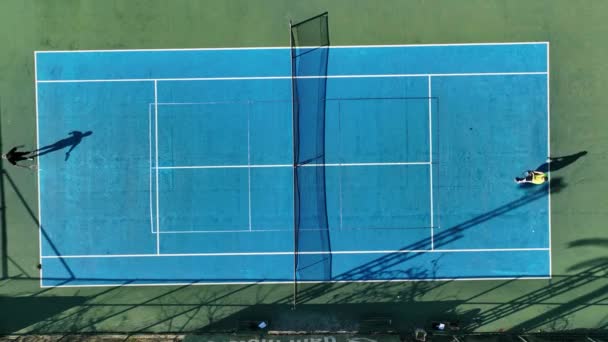 Tennis Players Action Game Professional Stadium Aerial View Players Playing — Stock Video