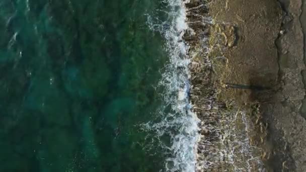 Catching Fish Fishing Rod Seaside Aerial View — Stock Video
