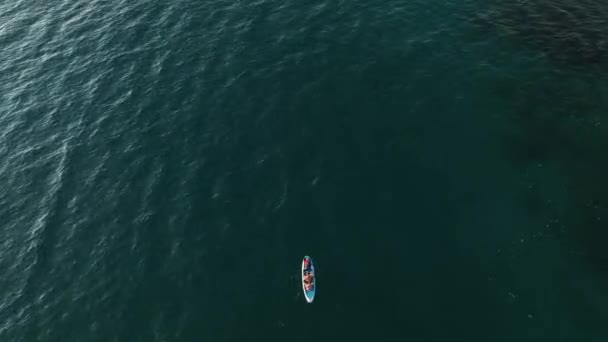 Pareja Joven Surfista Sup Flotando Mar Turquesa Supboard Hermoso Día — Vídeos de Stock