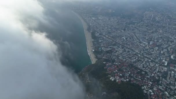 Облачная Погода Над Турецким Городом Аланья Воздушный Вид Большой Древней — стоковое видео