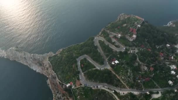 在土耳其阿拉亚地中海边的古堡的令人敬畏的空中景观 — 图库视频影像