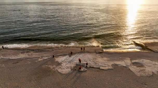 Plaj Tatili Konsepti Güzel Neşeli Genç Arkadaşlar Yaz Günbatımında Eğleniyor — Stok video