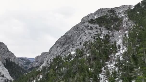 Dron Latać Teksturowane Góry Zielone Krzewy Mglisty Krajobraz Góry Tle — Wideo stockowe