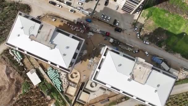 Vista Aérea Drones Los Trabajadores Construcción Que Trabajan Sitio Construcción — Vídeos de Stock