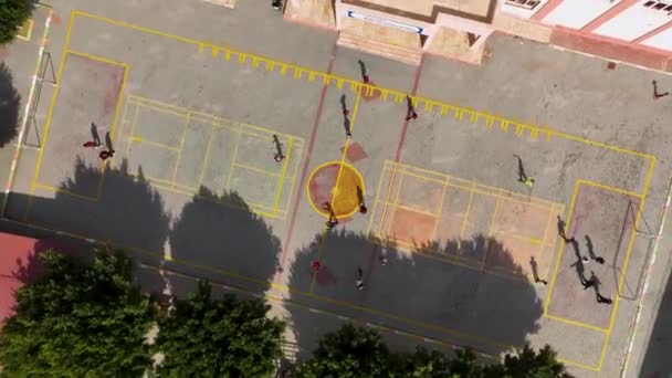 Vertikaler Blick Von Einer Drohne Auf Einen Kinderspielplatz Kinder Spielen — Stockvideo