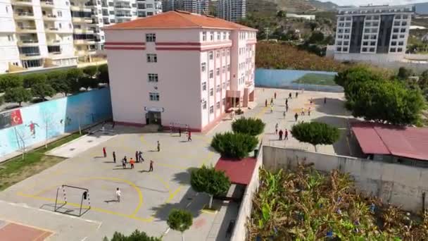Secondary School Small Turkish City Alanya Aerial View Children Running — Stock Video