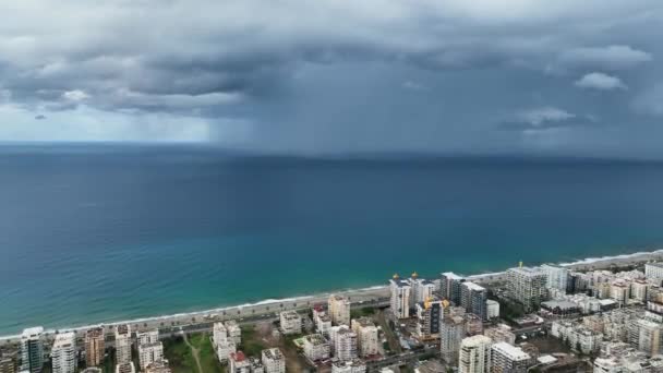 Delicie Com Vistas Aéreas Mar Azul Esplendor Urbano Alanya Nosso — Vídeo de Stock