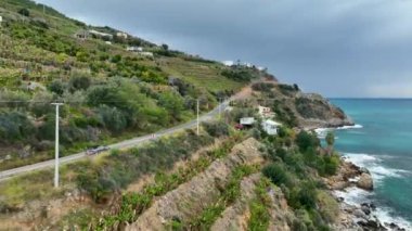 Bereketli sebze ve meyve fidanlarıyla dolu verimli tarım alanlarının tadını çıkarın. Bulutlu hava, güçlü gök mavisi dalgalarıyla sahneyi hazırlarken....