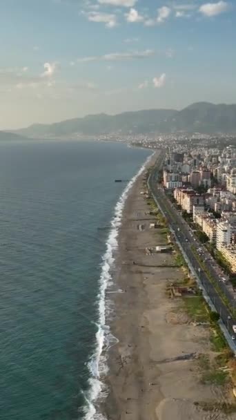 Vertical Video Alanya Traffic Flow Aerial Exploration Busy Streets Construction — Stock Video